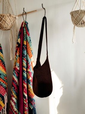 The Sak Dark Brown Crochet Shoulder Bag